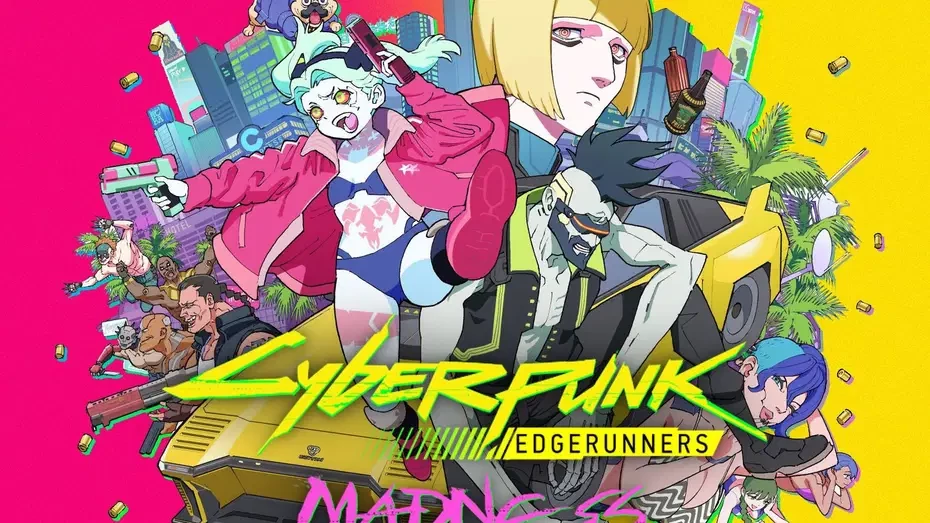 copertina del nuovo manga cyberpunk edgerunners madness, sono raffigurati i protagonisti dell'anime